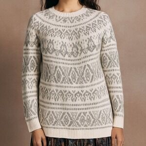 J.Jill sz XS Womens Oversized Gray White Chunky Knit Pullover Sweater Cozy Cabin